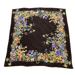 Vintage Golden Dragon Women's Black Floral Silk Square Scarf